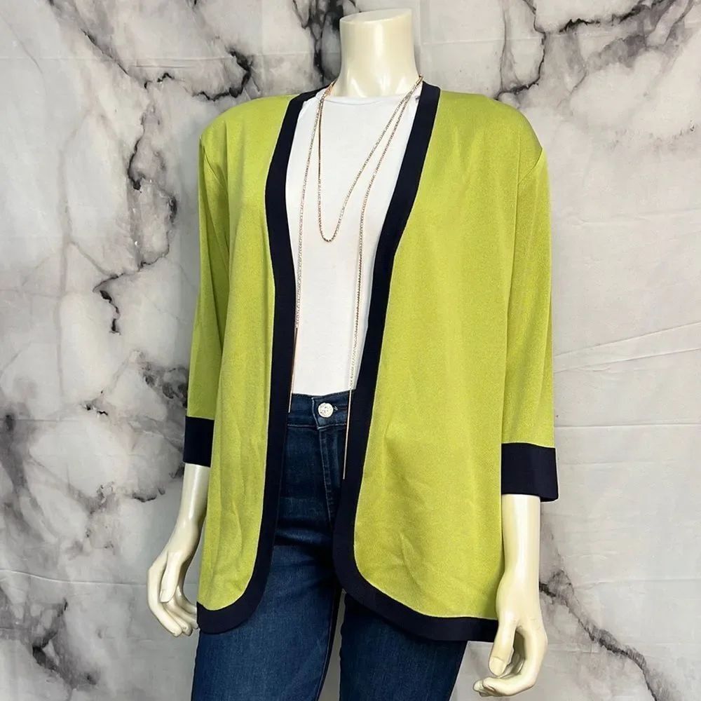 * Exclusively Misook lime green and navy blue cardigan